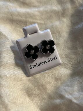 Black Floral Stainless Steel Stud Earrings